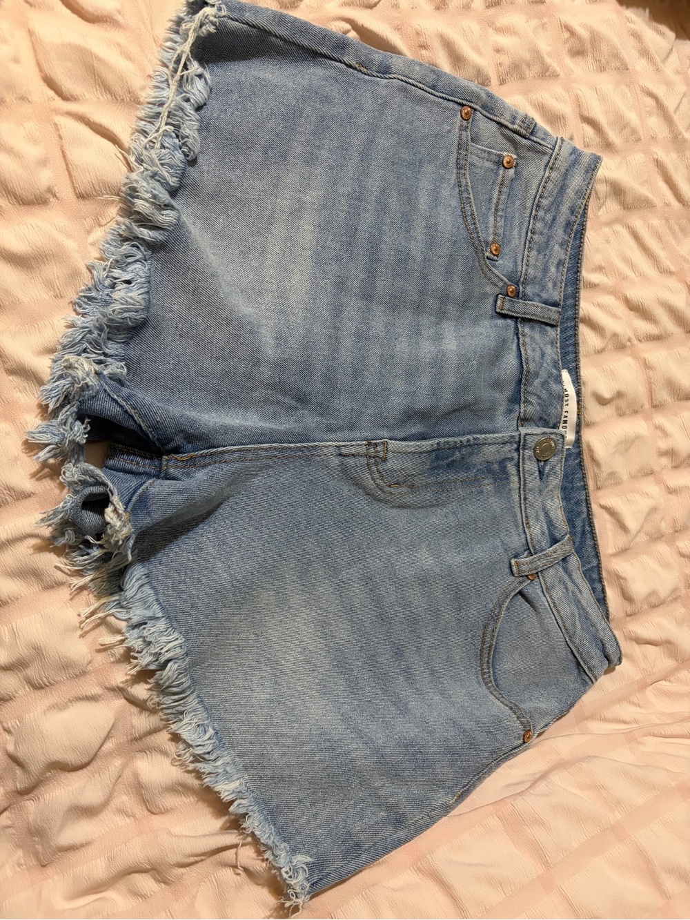 High-Rise Light Blue Denim Frayed Hem Women's Shorts
